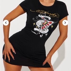 Ed Hardy Black Graphic T-Shirt Dress